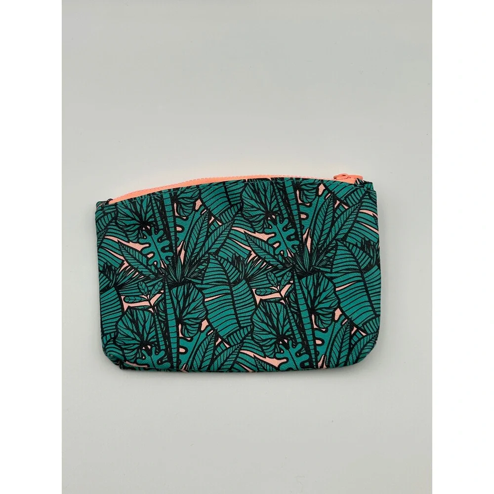 Ipsy Tropical Palm Leaf Makeup Bag Teal Pink Zippered Cosmetic Pouch
